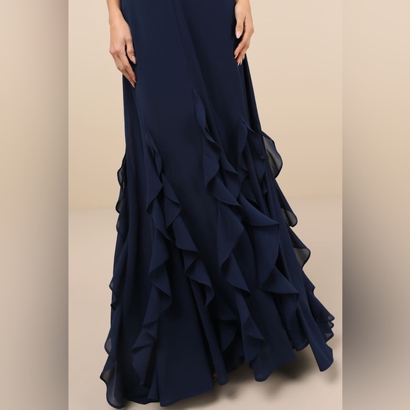 NWT Lulus Alorna Dark Navy Sleeveless Ruffled Maxi Dress Medium - Picture 3 of 9